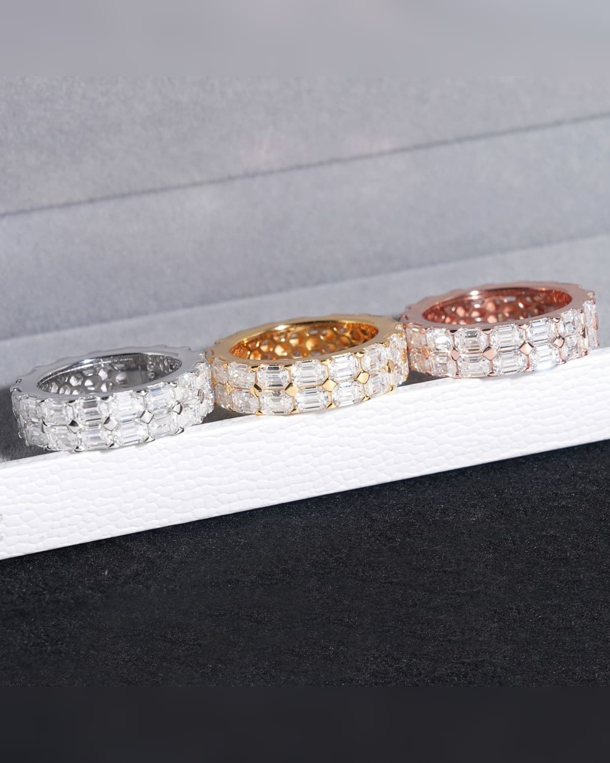 LIGNE — bague baguette, finitions argentée, dorée et rosée