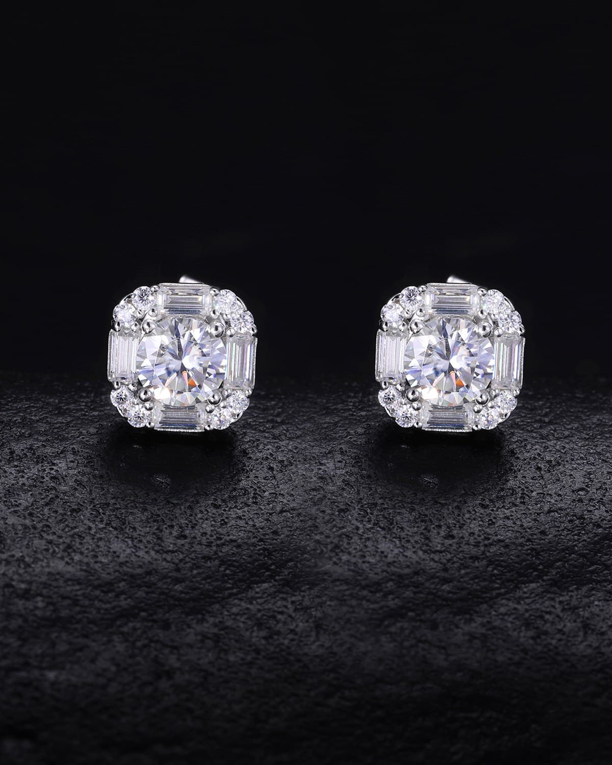 HALO — puces en argent 925 et moissanite, finition argentée
