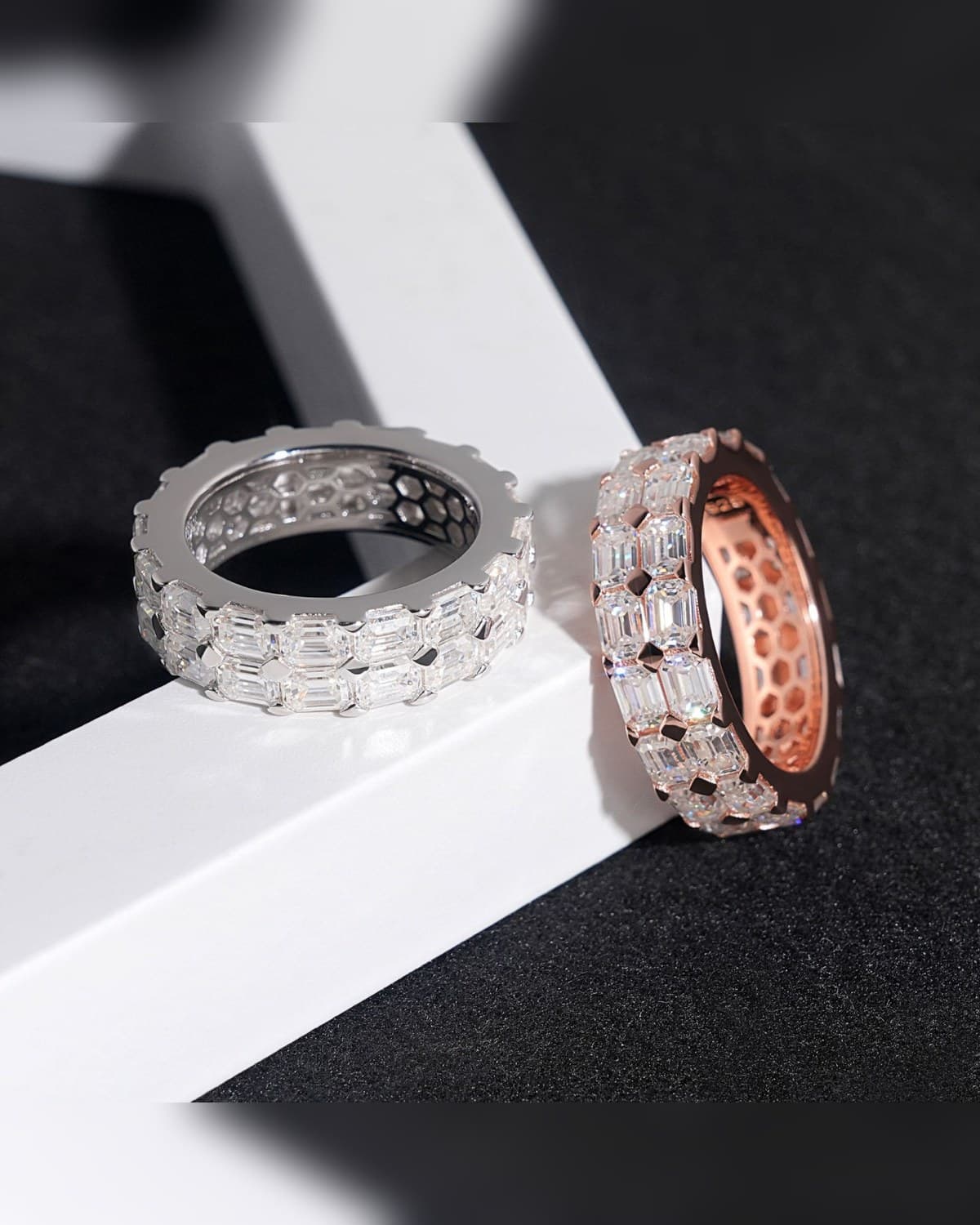 LIGNE — bague baguette, finitions argentée et rosée